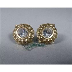 A Pair of 14 kt Yellow Gold and Cubic Zirconia Earrings.