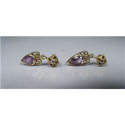 A Pair of Sterling Silver and Gold Vermeil Amethyst Drop Earrings.