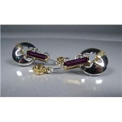 A Pair of Sterling Silver and Gold Vermeil Amethyst and Citrine Drop Earrings,