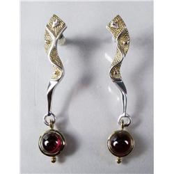 A Pair of Contemporary Sterling Silver and Gold Vermeil Garnet Drop Earrings.
