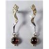 Image 1 : A Pair of Contemporary Sterling Silver and Gold Vermeil Garnet Drop Earrings.