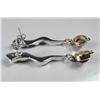 Image 3 : A Pair of Contemporary Sterling Silver and Gold Vermeil Garnet Drop Earrings.