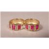 Image 1 : A Pair of 14 kt Yellow Gold, Red Spinel and Zircon Mini Huggie Earrings,