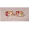 Image 2 : A Pair of 14 kt Yellow Gold, Red Spinel and Zircon Mini Huggie Earrings,