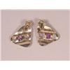 Image 1 : A Pair of 14 kt Yellow Gold and Semi-precious Stone Earrings in Pink, Purple and Clear,