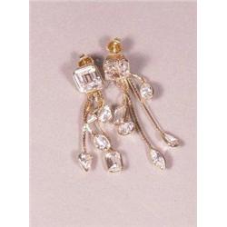 A Pair of 14 kt Yellow Gold and White Sapphire Dangle Earrings,