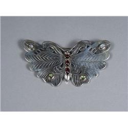 A Sterling Silver Garnet, Peridot and Moonstone Butterfly Brooch,
