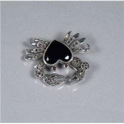 A Sterling Silver Onyx, Garnet and Marcasite Crab Form Brooch,