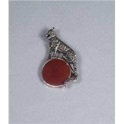 A Silver Marcasite and Carnelian Leopard Form Brooch.
