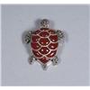 Image 1 : A Sterling Silver Marcasite and Carnelian Kinetic Turtle Form Brooch,