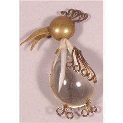 A French Deco Raw Crystal and Brass Bronze Bird Shaped Brooch.