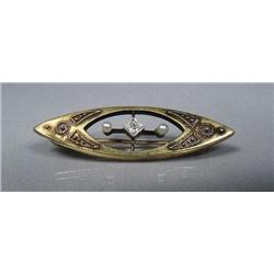 A Low kt Yellow Gold Diamond and Pearl Brooch.