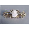 Image 1 : A 10 kt Yellow Gold, Seeded Pearl and Carved Shell Cameo Brooch.