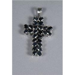 A Sterling Silver Sapphire Cross Pendant,