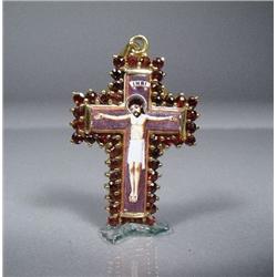 A Sterling Silver and Gold Vermeil and Garnet Crucifix Pendant,