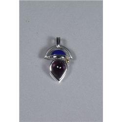 A Sterling Silver and Gold Vermeil Amethyst and Lapis Lazuli Pendant,