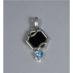 A Sterling Silver and Gold Vermeil Blue Topaz and Onyx Pendant,