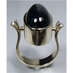 A Ladies 14 kt Yellow Gold, Diamond and Tourmaline Ring