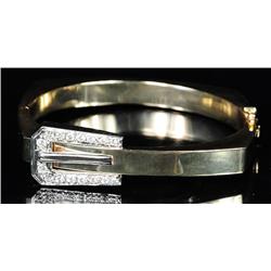 A Ladies 14 kt White and Yellow Gold Diamond Hinged Bracelet with Buckle