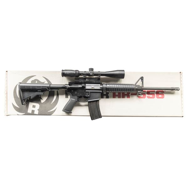 RUGER MODEL AR-556 SCOPED SEMI-AUTO CARBINE.