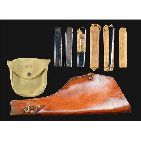 LOT OF THOMPSON STICK MAGAZINES, DRUM CARRIER, &