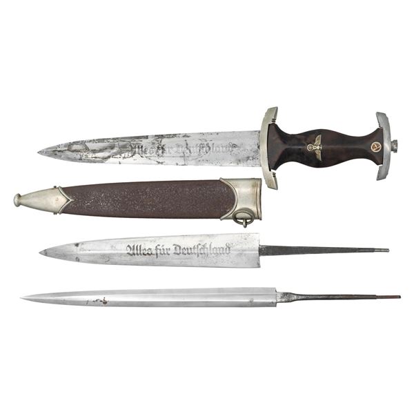 1 WWII GERMAN SA DAGGER & 2 DAGGER BLADES.