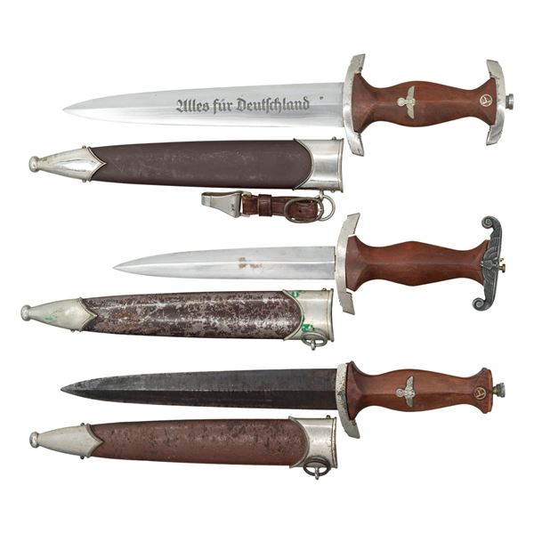 1 WWII GERMAN SA DAGGER AND 2 PARTIAL DAGGERS.