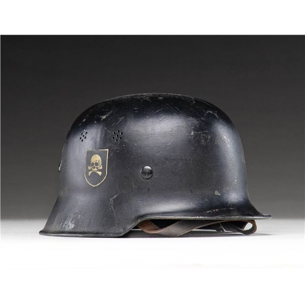 WWII GERMAN POLICE HELMET WITH SS DECALS.