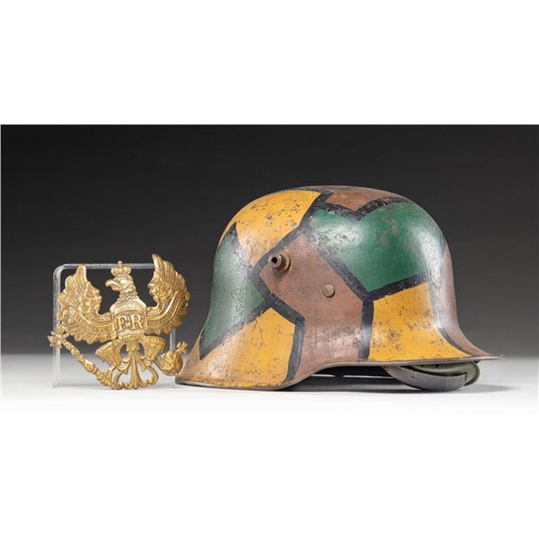 WWI GERMAN CAMOUFLAGE HELMET & PRUSSIAN FRONTPLATE