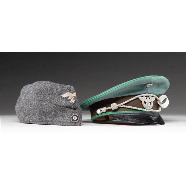 WWII GERMAN POLICE VISOR CAP & LUFTWAFFE SIDE CAP.