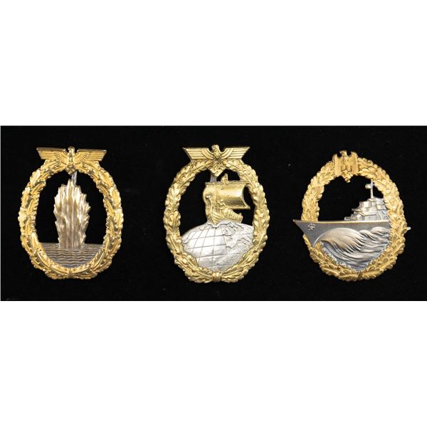 3 WWII GERMAN KRIEGSMARINE BADGES.