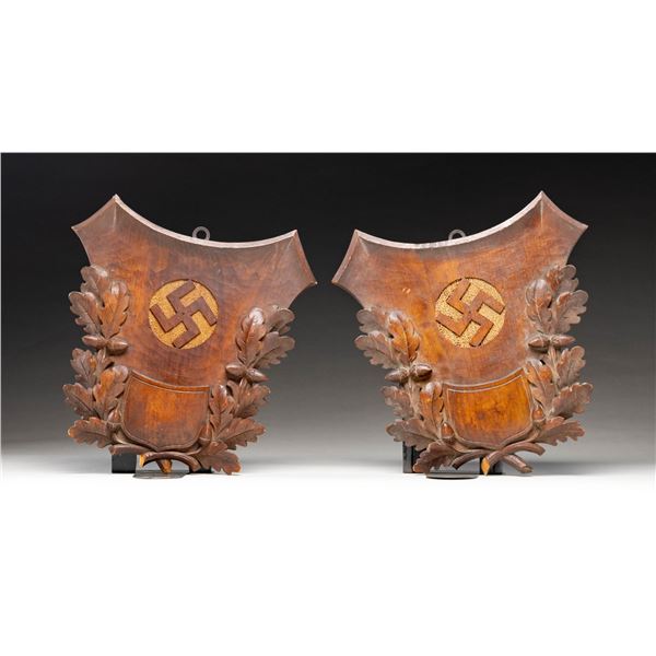 2 WWII GERMAN CARVED WOODEN WALL PLAQUES.