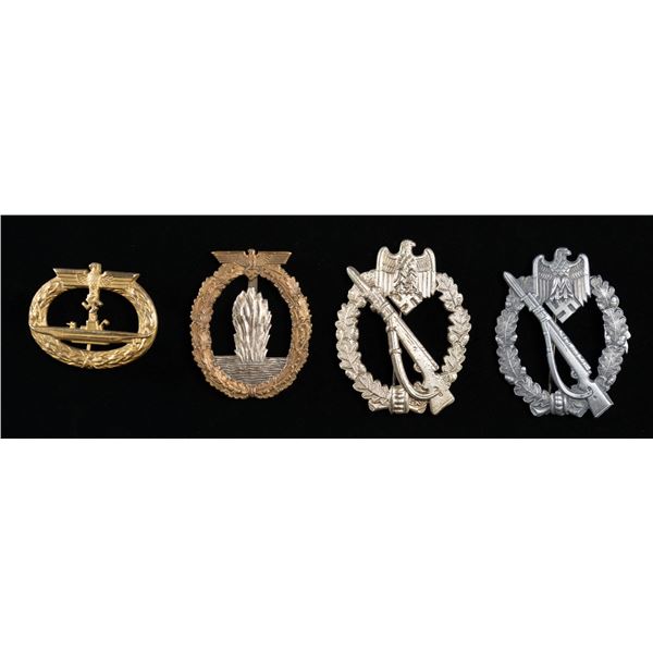 4 WWII AND WWII STYLE GERMAN BADGES.