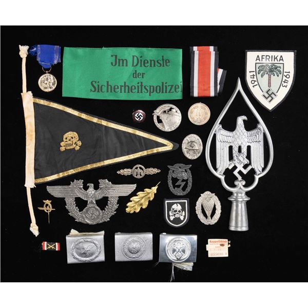 WWII STYLE GERMAN BUCKLES, BADGES, AND MORE.