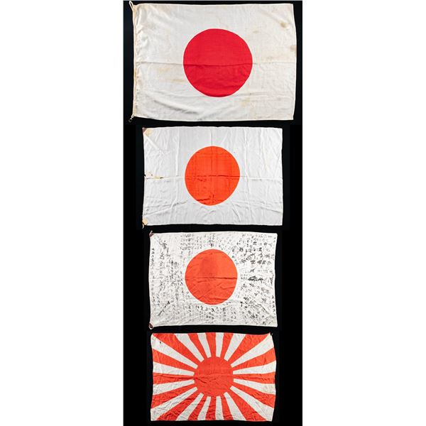 FOUR JAPANESE WW2 FLAGS.