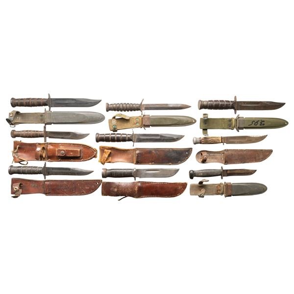 GOOD GROUP OF 9 WWII US FIGHTING KNIVES.