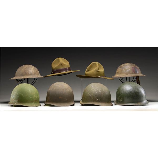 2 M1917 & 2 M1 HELMETS ALONG WITH 2 BSA HATS.