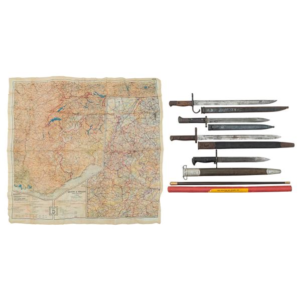 4 BAYONETS, SWAGGER STICK & SILK MAP.