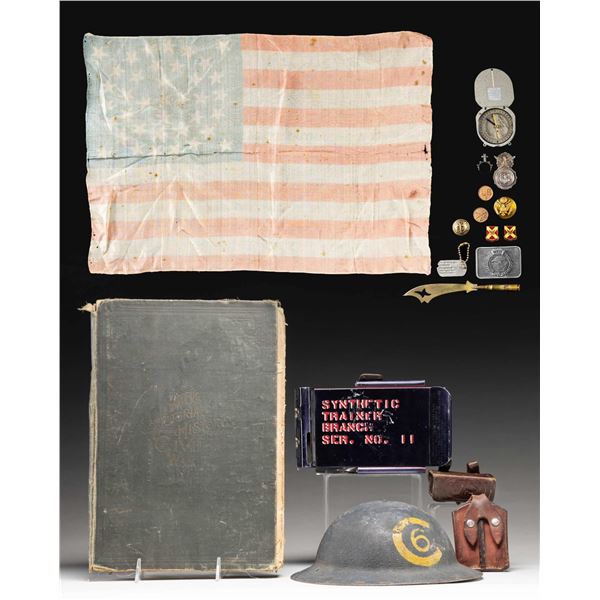 US 38 STAR FLAG AND VARIOUS AMERICAN MILITARIA.