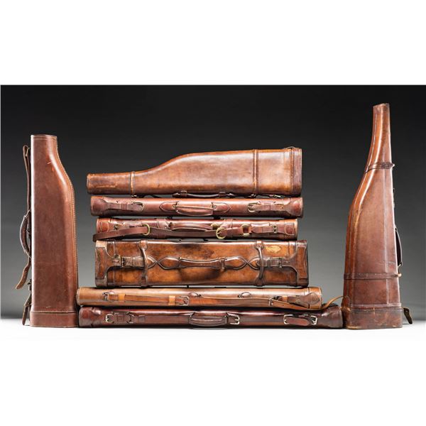 7 LEATHER LEG-O-MUTTON GUN CASES.