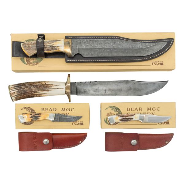 GROUP OF FOUR BEAR MGC CUSTOM KNIVES.
