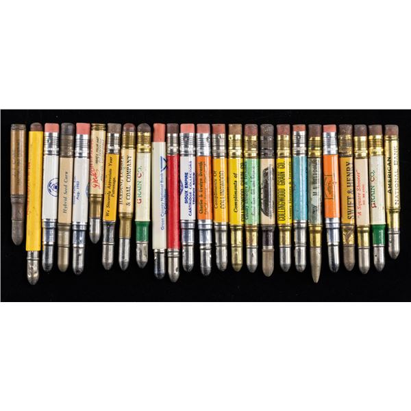 25 ADVERTISING BULLET PENCIL CASES.