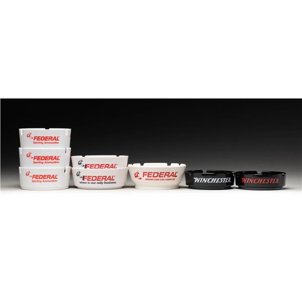 LOT OF 8 FEDERAL & WINCHESTER / WESTERN ASH TRAYS.