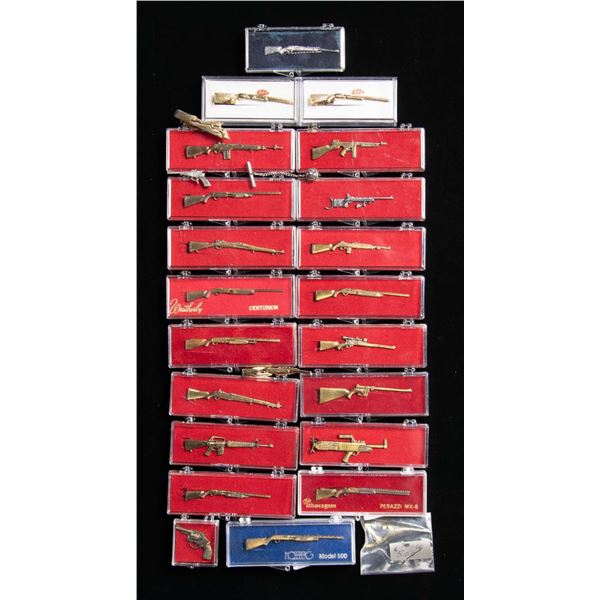 LOT OF ASSORTED FIREARMS RELATED TIE CLASPS &