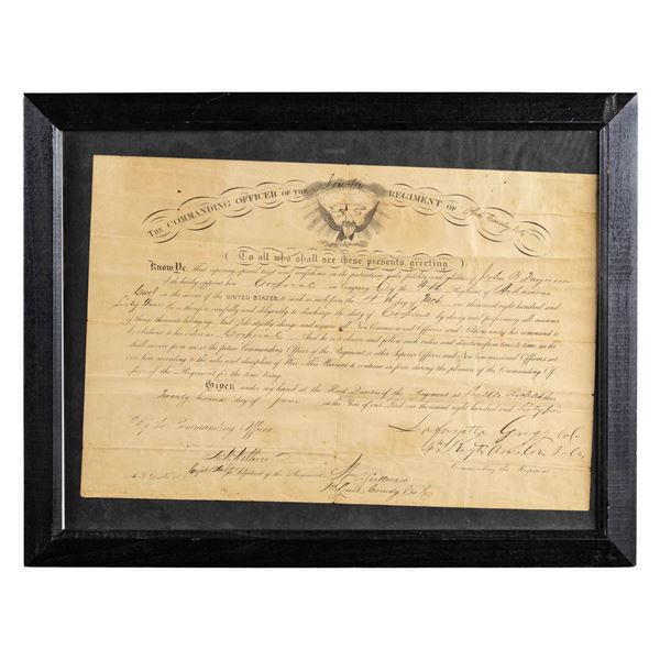 1864 DATED CORPORAL CERTIFICATE OF APPOINTMENT TO
