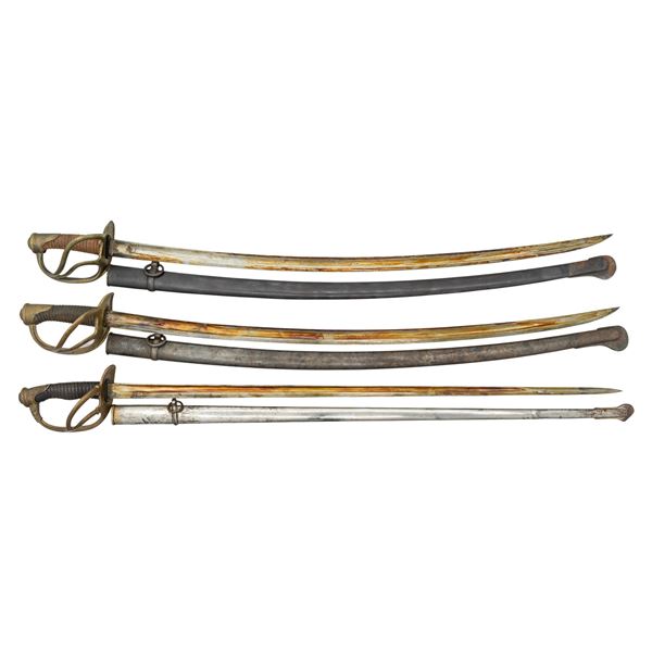 THREE EUROPEAN CIVIL WAR ERA CAVALRY SABERS.