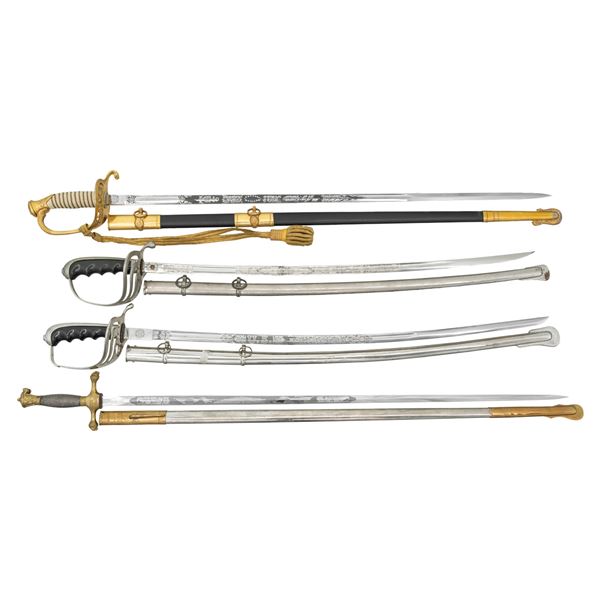 FOUR AMERICAN MILITARY SWORDS.