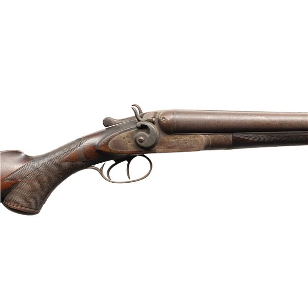 ANTIQUE BELGIAN R. BARCLAY SXS HAMMER SHOTGUN.