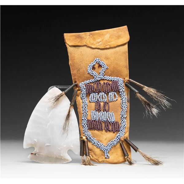 SMALL NATIVE AMERICAN STYLE BEADED TOBACCO POUCH &