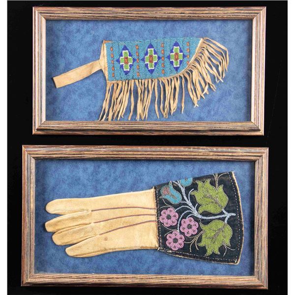 FRAMED DECORATIVE NATIVE AMERICAN GAUNTLET & KNIFE